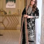 ANEELAS Premium Velvet and Chiffon 3-Piece Unstitched Collection – Luxury Embroidered Dress for Women