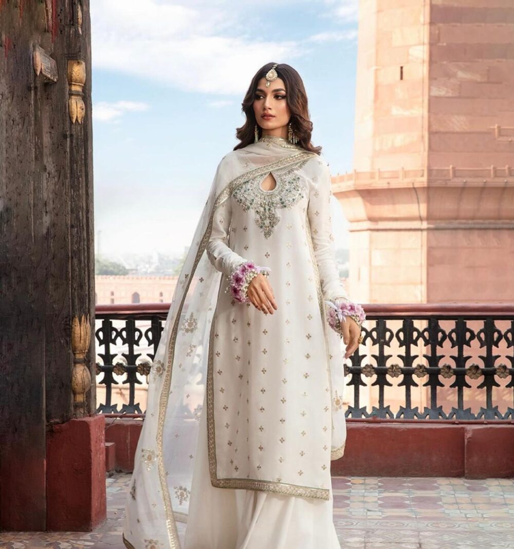 Azure Chiffon Embroidered Unstitched 3-Piece Suit by Nooriza Fabric