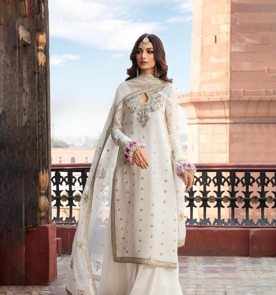 Azure Chiffon Embroidered Unstitched 3-Piece Suit by Nooriza Fabric