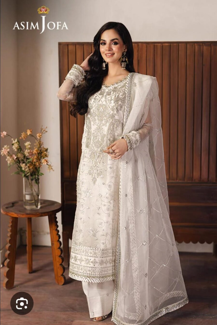 Asim Jofa White Organza Embroidered Unstitched Suit 5015 available at Nooriza Fabric