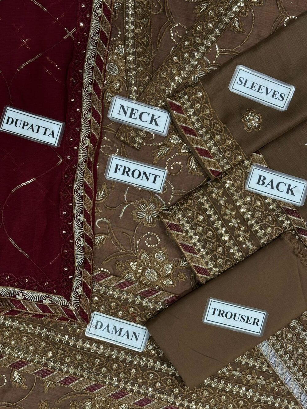 Noorma Kamal unstitched replica chiffon suit with sequin work and malai trouser – 5019 by Nooriza Fabric