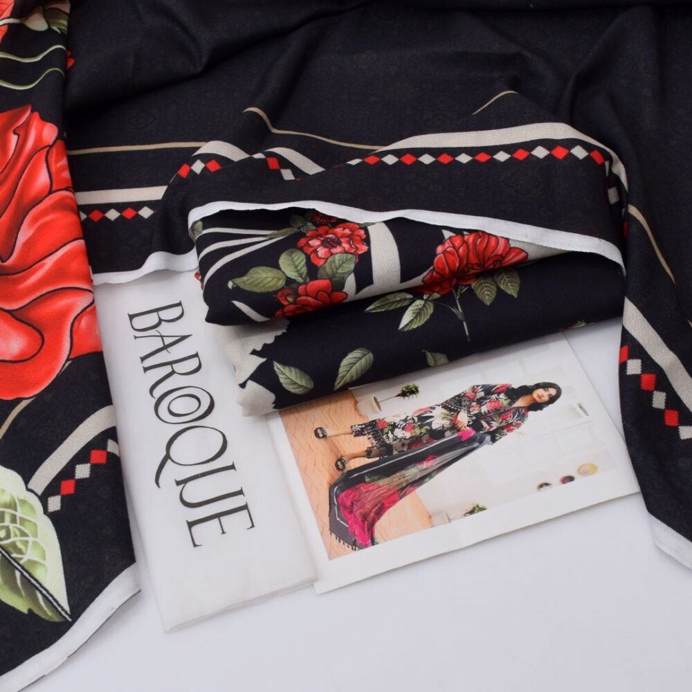 Baroque karandi 3 piece printed unstitched suit with printed dupatta – Code 5025
