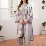 Baroque karandi 3 piece printed unstitched suit with printed dupatta – Code 5026
