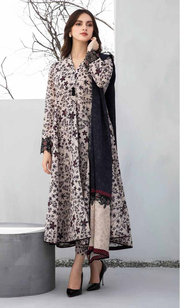 Baroque karandi 3 piece unstitched printed suit with matching dupatta – Code 5027