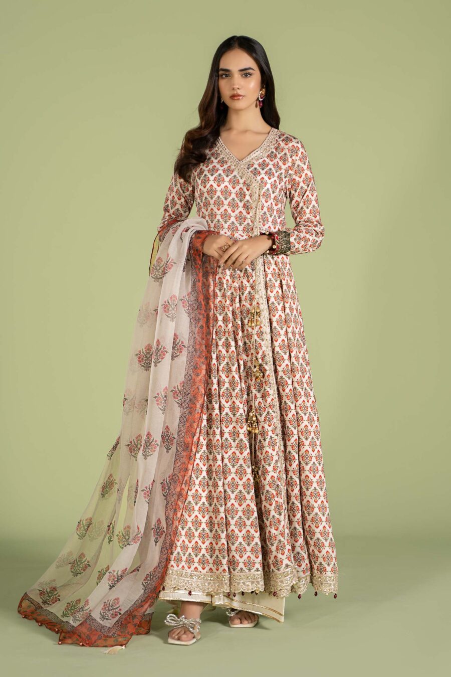 Baroque Karandi 3PC Suit Code 5046 Nooriza Fabric – Printed Shirt, Trouser & Dupatta