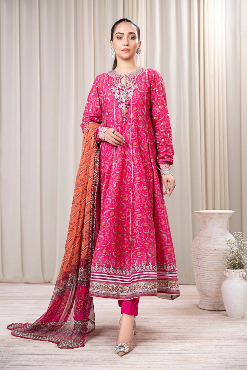 Baroque Karandi Printed 3PC Suit Code 5046 by Nooriza Fabric with Shirt, Trouser, and Dupatta