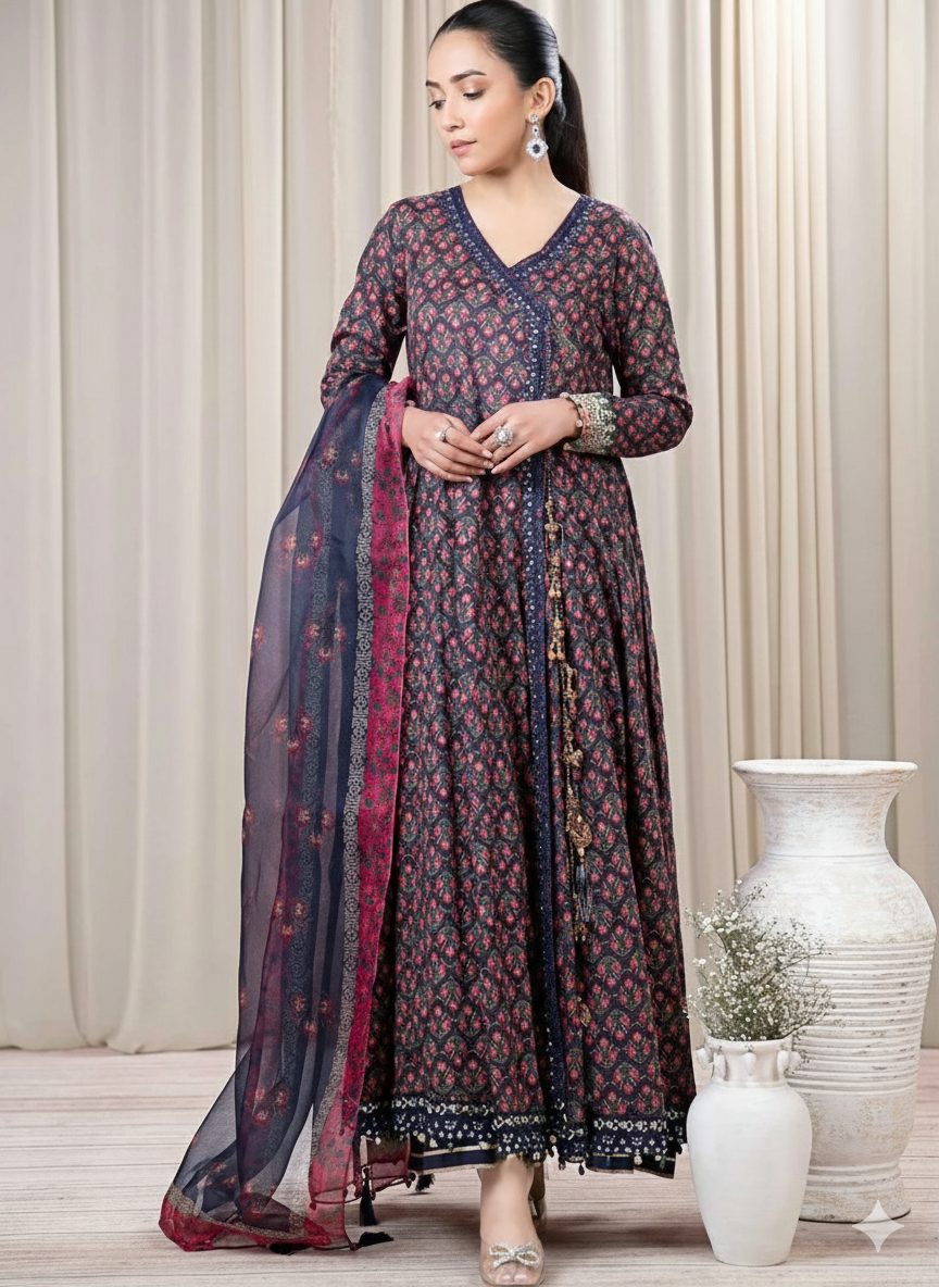 Baroque Karandi 3PC Suit Code 5045 by Nooriza Fabric with Printed Shirt, Trouser, and Dupatta