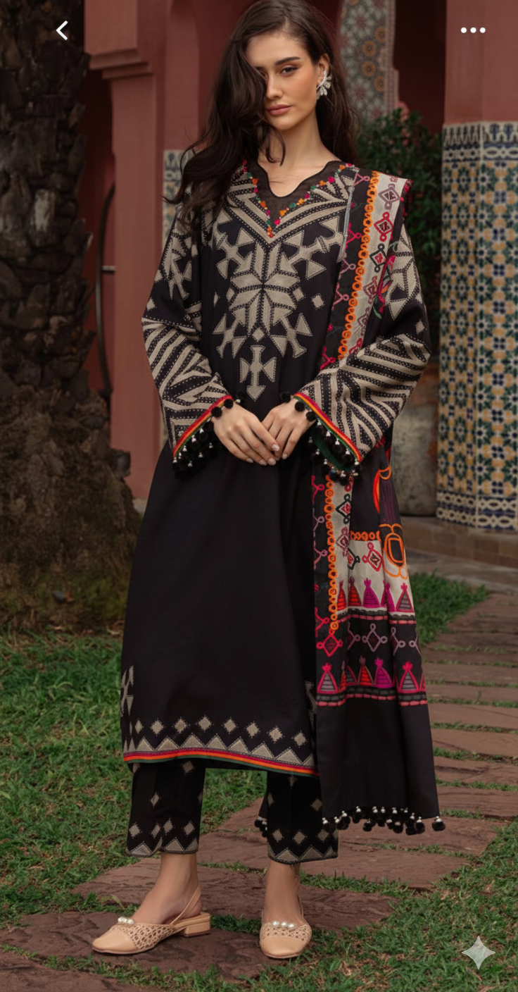 Baroque Karandi 3PC Suit Code 5037 by Nooriza Fabric – Allover Printed Shirt & Trouser with Printed Dupatta