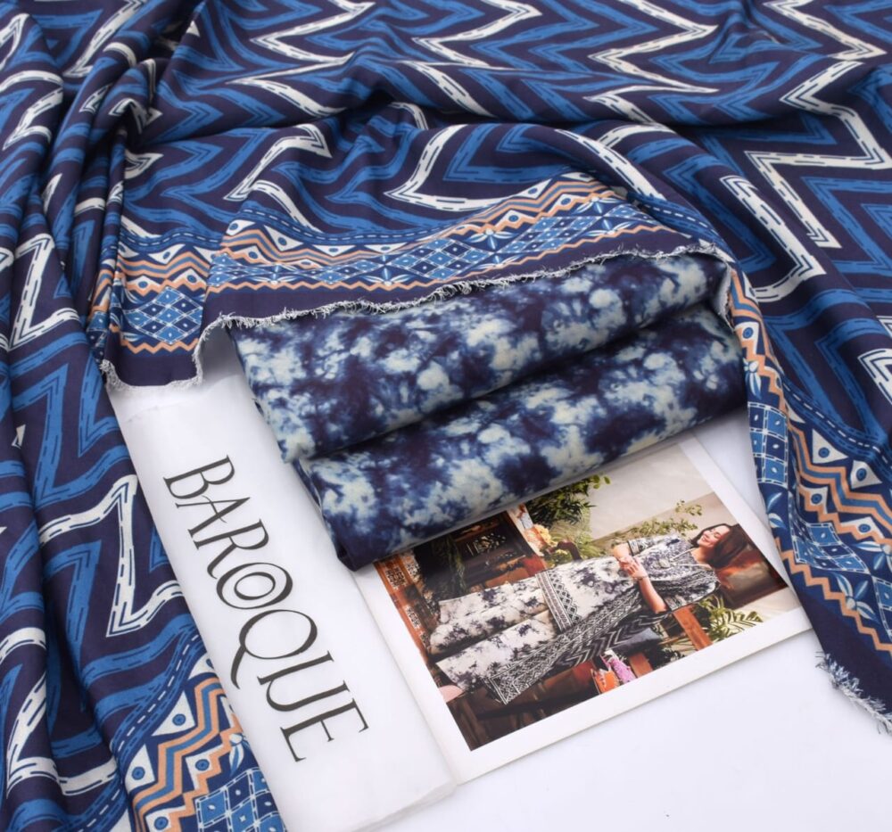 Baroque Karandi 3PC Suit Code 5043 by Nooriza Fabric with Printed Shirt, Trouser, and Dupatta