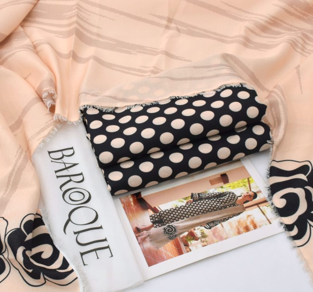 Baroque Karandi 3PC Suit Code 5038 with Printed Shirt Trouser and Dupatta by Nooriza Fabric